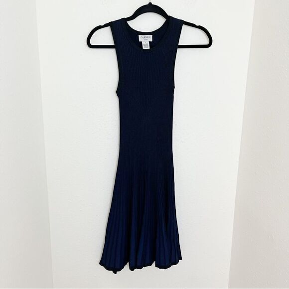 Carmen Marc Valvo Navy & Black Fit & Flare Knit Dress - Picture 7 of 7
